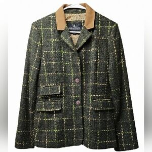 Braefair Dark Green Plaid Tweed Blazer Jacket Sz 8 Womens